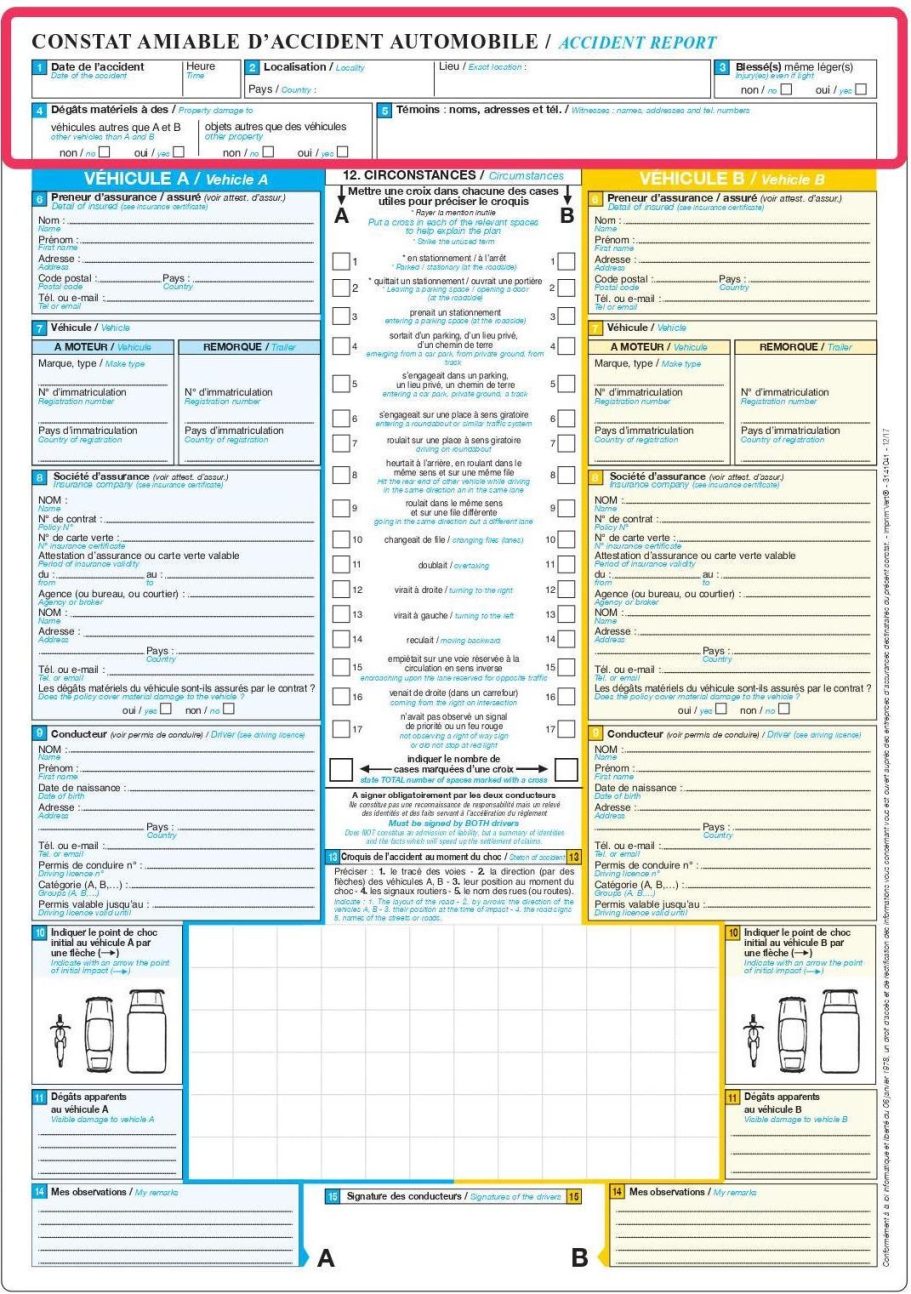 comment remplir son constat à l'amiable auto