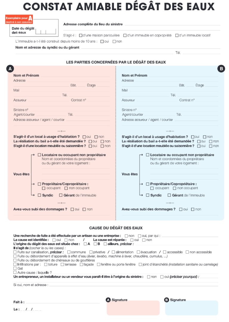 constat amiable dégât des eaux